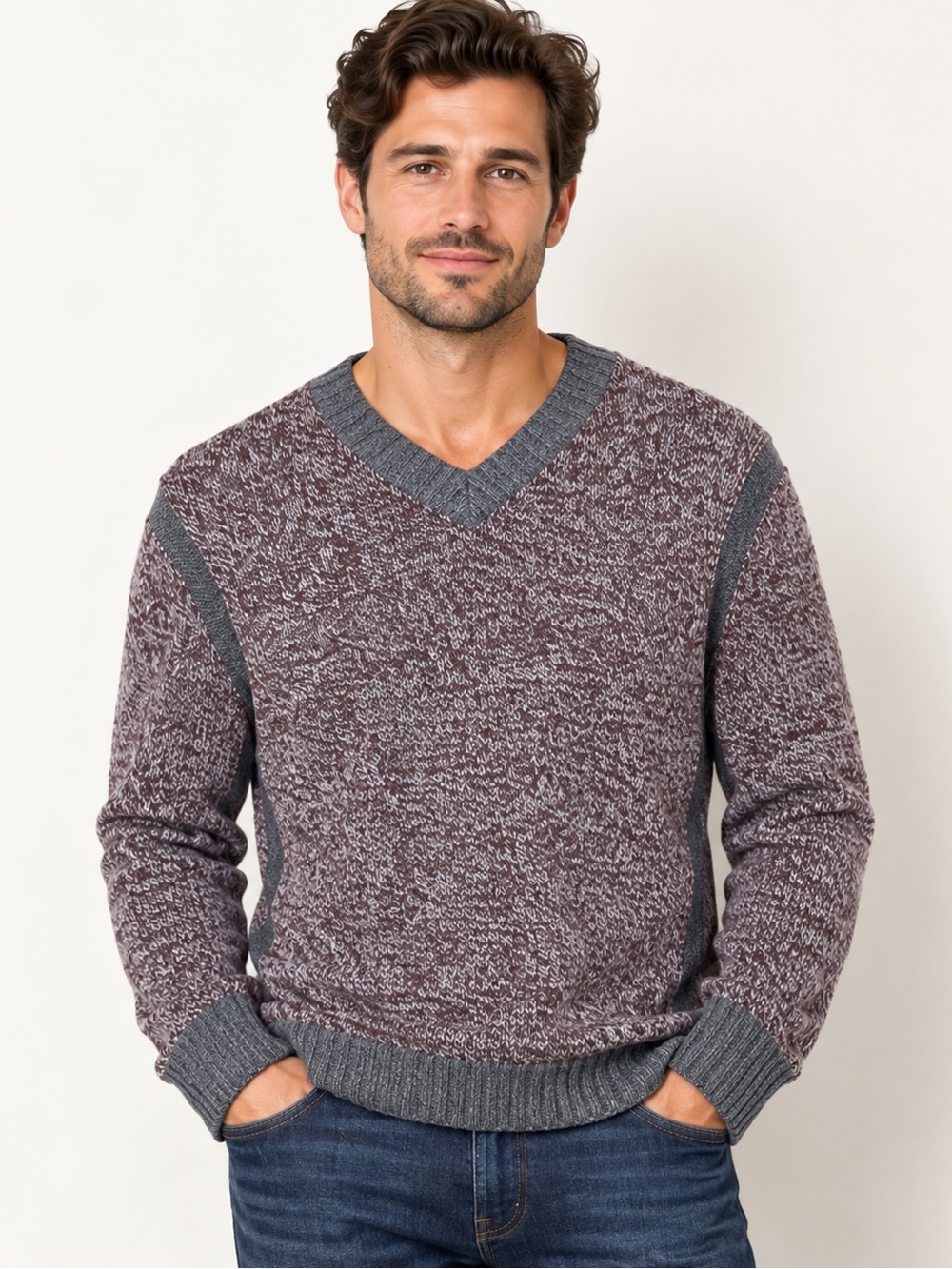 Banana Republic Marled Burgundy Gray V-Neck Sweater Size S